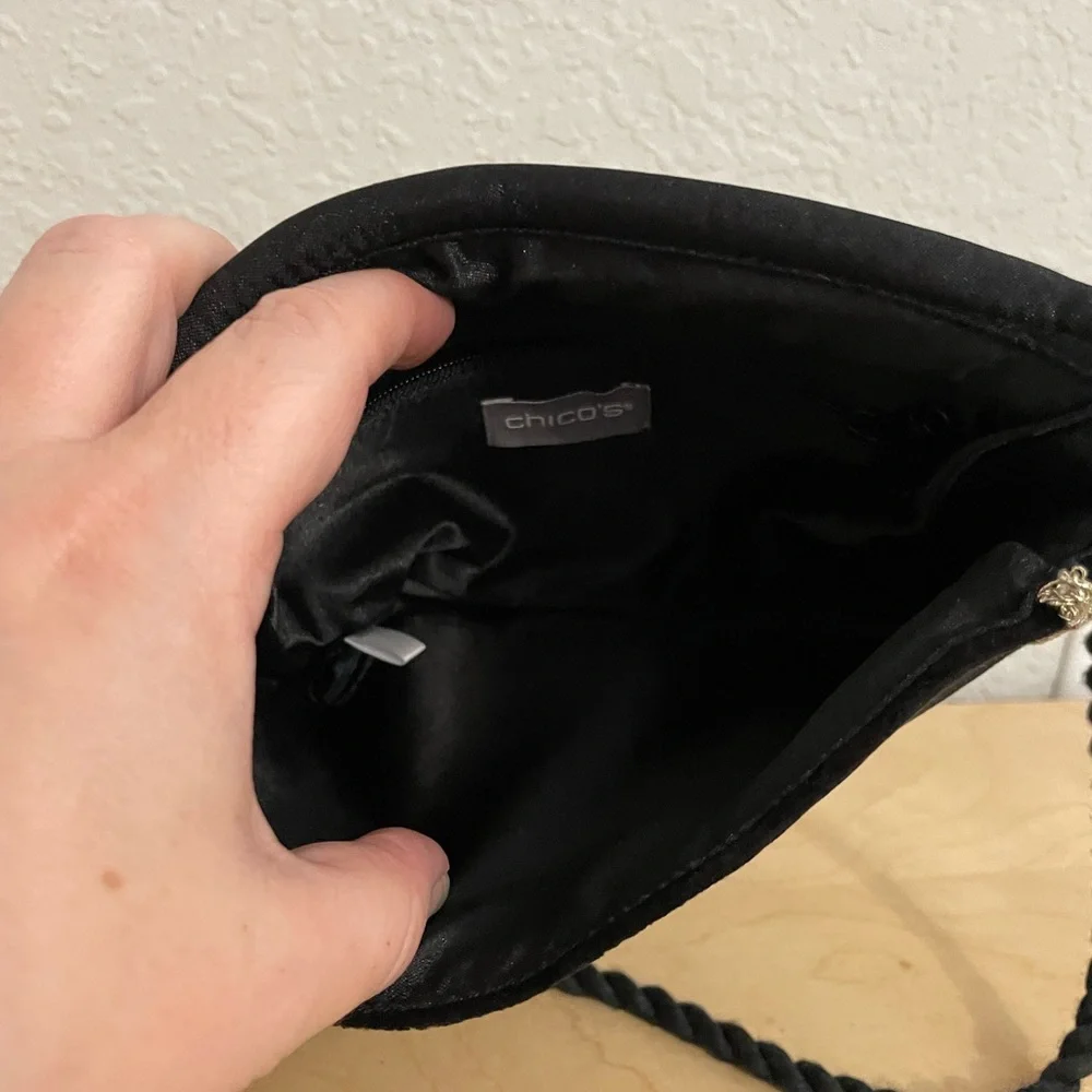 Vintage Chico’s Black Metallic Embroidered Long Strap Shoulder Bag